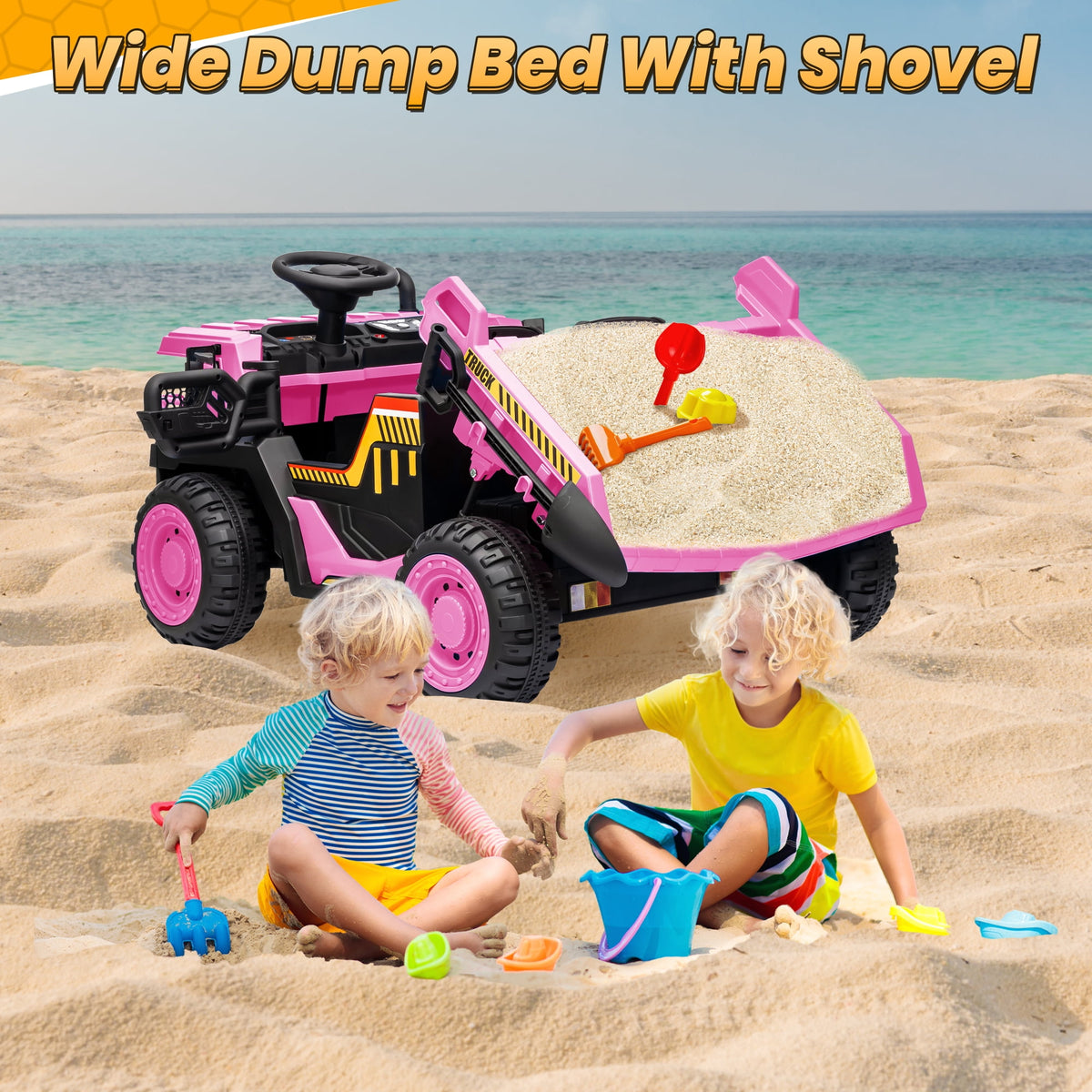24 Volt Ride on Toys w/ Remote Control, 2*200W Strong Motor, Electric Powered Ride on Dump Truck with Shovel, 3 Speeds, LED Lights, MP3/USB Music, Blue