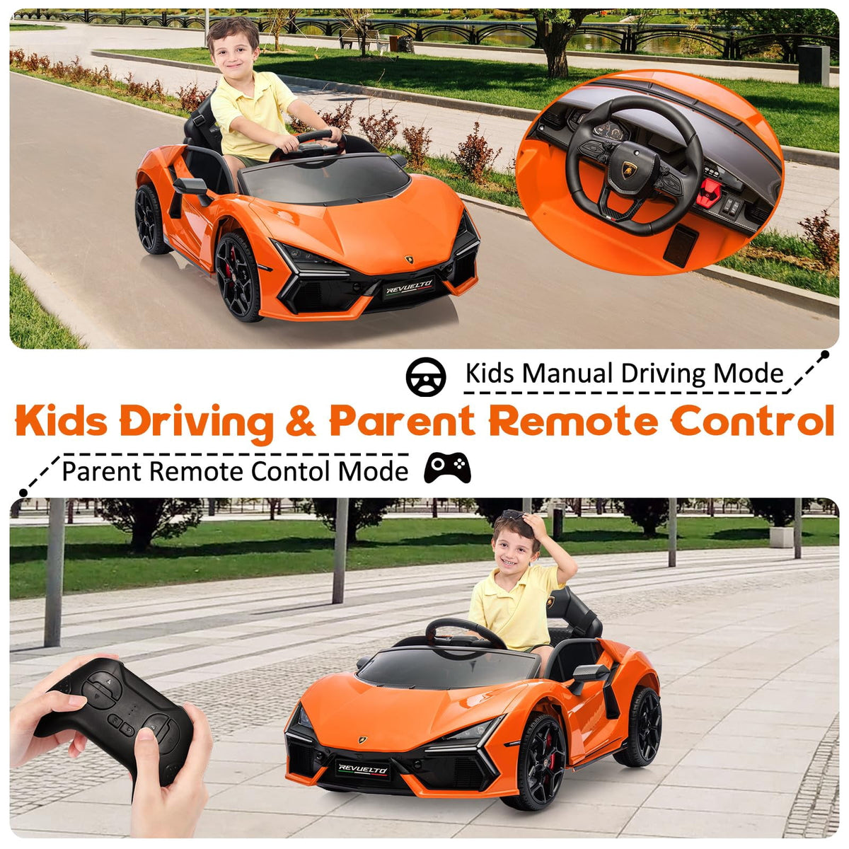 Towallmark 12V Ride On Car for Kids, Licensed Lamborghini Revuelto Electric Vehicle, Battery Powered Sports Car Toy for Boys & Girls,Kids Christmas Gifts
