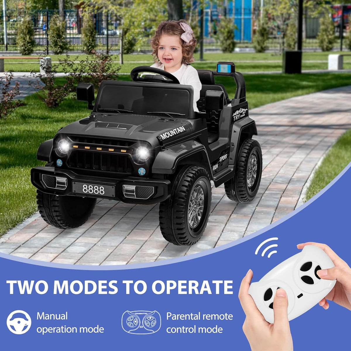12V Ride-On Electric Car with Parent Remote Control, Dual 35W Motors, 3 Speeds, Spring Suspension, LED Lights, Music, Horn, 66 lbs