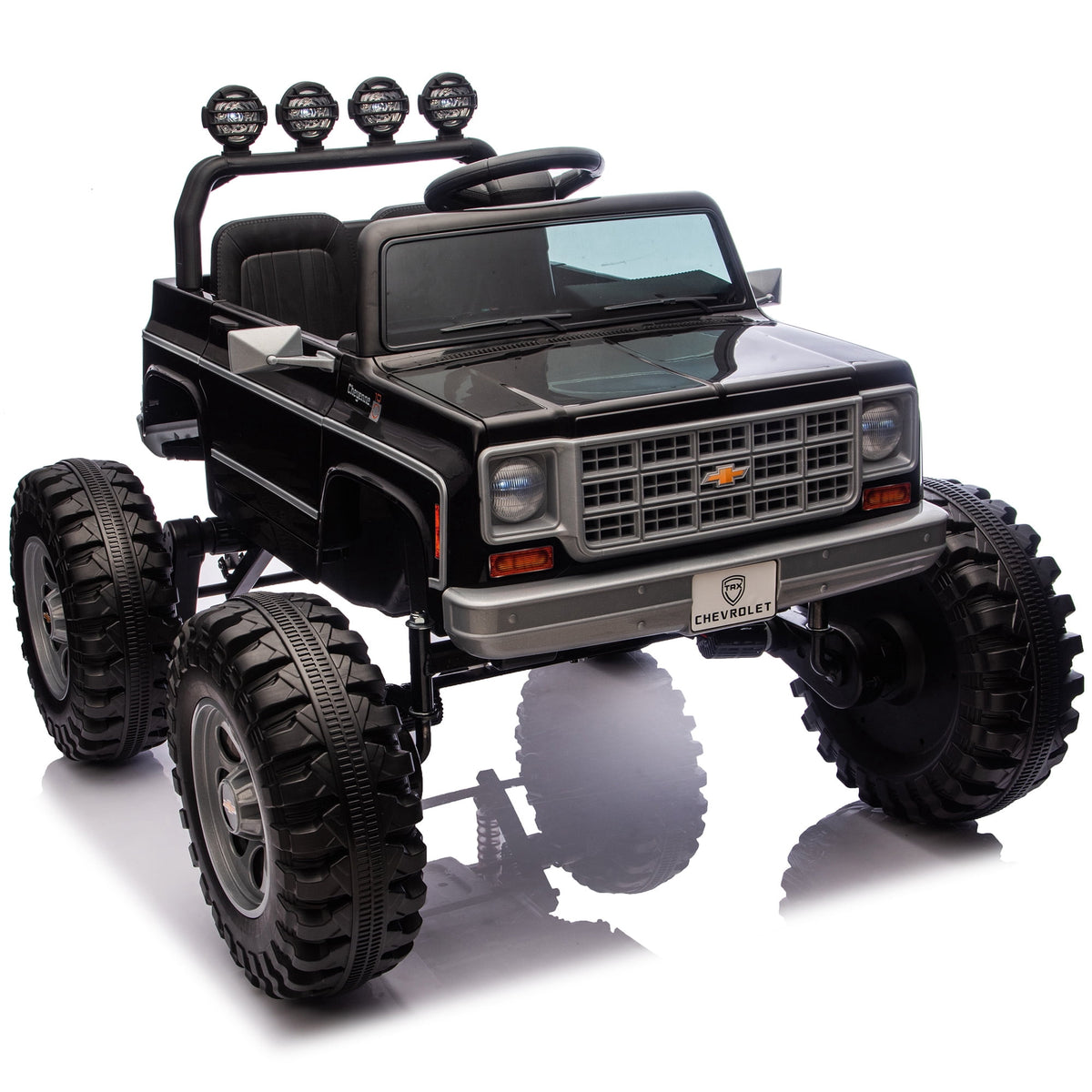 Sunnyfree Upgraded 4WD Chevrolet Cheyenne 24 Volt Ride on Toys, Electric Car for Kids, Power Truck Wheels with Remote, Bluetooth, USB, LED Lights, Black