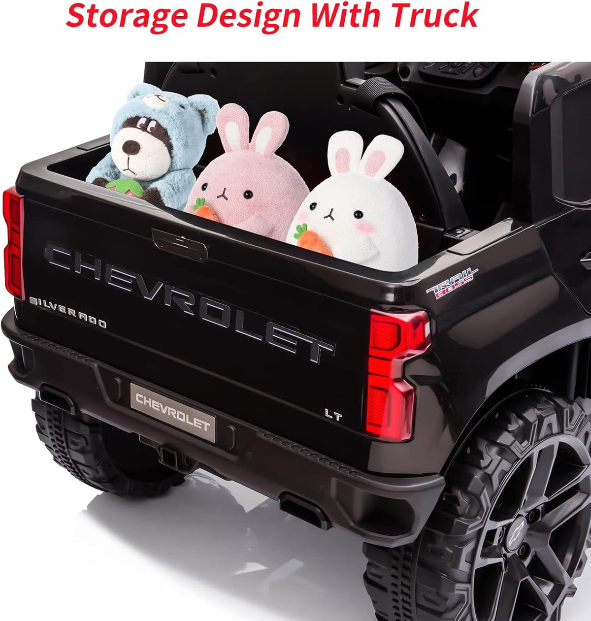 12V Licensed Chevrolet Silverado Ride On Truck, Electric Ride On Car with Remote Control, Bluetooth, MP3, LED Lights, Spring Suspension, Storage Bin, Realistic Truck Toy