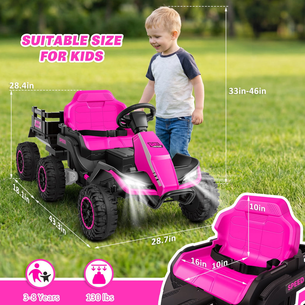 Farmdex 24 Volt Ride on Toys with Remote Control, 7AH Battery Ride on Cars, 4 Wheeler Quad ATV, Electric Car for Kids w/ Bluetooth, Music, Battery Display, LED Light Control, 5 MPH, Red