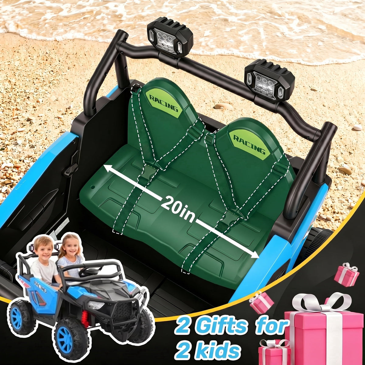 VIBESPARK 24 Volt 2 Seater Ride on Toys for Kids, Powered Ride on Cars with Remote Control, Electric UTV Car for 3-8 Boys Girls Gift w/ Bluetooth, LED Light, Music, Green