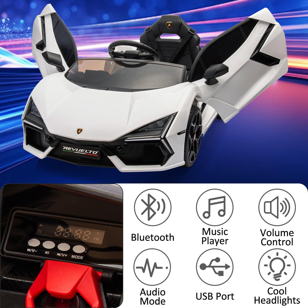 Towallmark 12V Ride On Car for Kids, Licensed Lamborghini Revuelto Electric Vehicle, Battery Powered Sports Car Toy for Boys & Girls,Kids Christmas Gifts