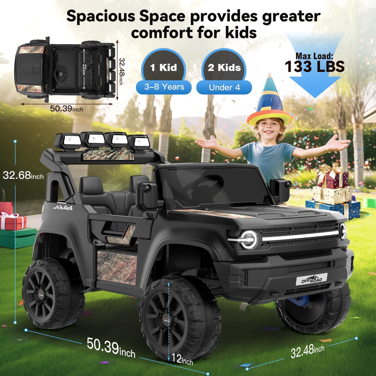 Farmdex 24V Ride on Toys with Remote Control, 2 XL Seater Electric Truck Car for Kids w/ 22'' Large Seat, 4WD/2WD Switchable, Powered Ride on Cars w/ Bluetooth, LED Lights, 3 Speeds, 4 x 200W, Pink