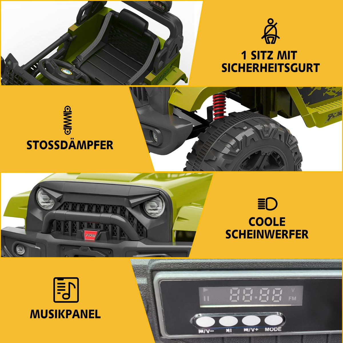 12V Kids Electric Ride-On Truck – Parental Remote Control, Seasonal Suspension, LED Lights, Wireless Connection, 2 Speeds, Standard Test Method Certified, Off-Road Toy Car