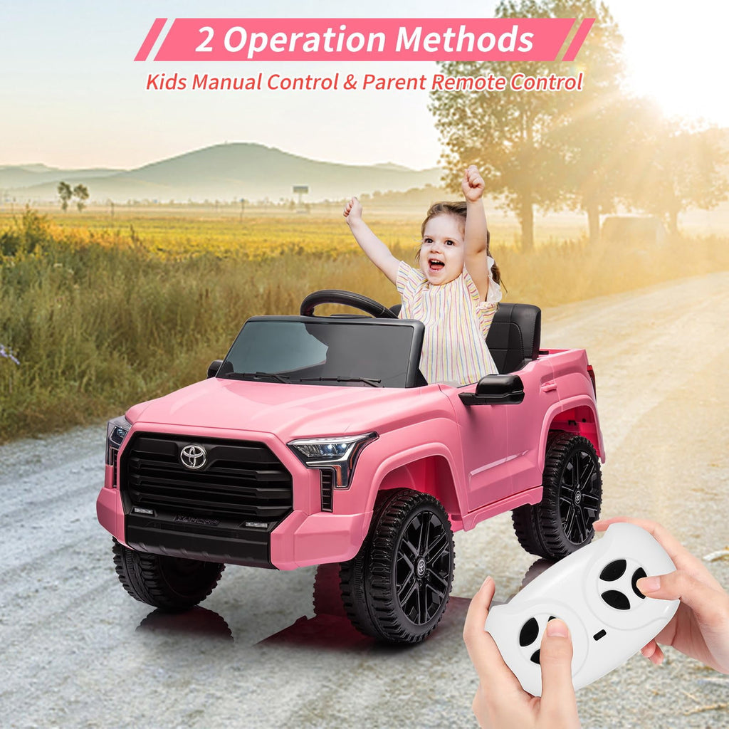TROPOW Kids Cars Electric Ride On,12V Ride on Car for Kids,Licensed Toyota Ride on Truck,Battery Powered Electric Car with Remote Control,MP3,LED Lights,Suspension System,Double Doors,Pink