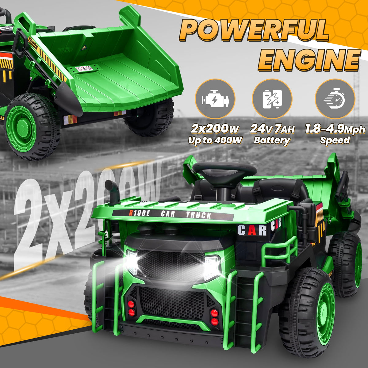 24 Volt Ride on Toys w/ Remote Control, 2*200W Strong Motor, Electric Powered Ride on Dump Truck with Shovel, 3 Speeds, LED Lights, MP3/USB Music, Blue