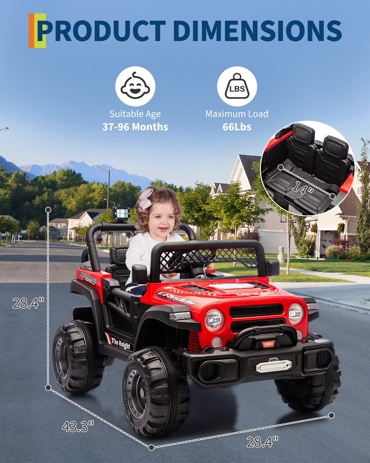 12V Kids Ride-On Truck – Dual 550W Motors, Remote Control, 3-Speed up to 6MPH, Spring Suspension, LED Lights, Music, Safety Belt, Storage – Electric Toy Car for Kids Ages 2-8 – Black
