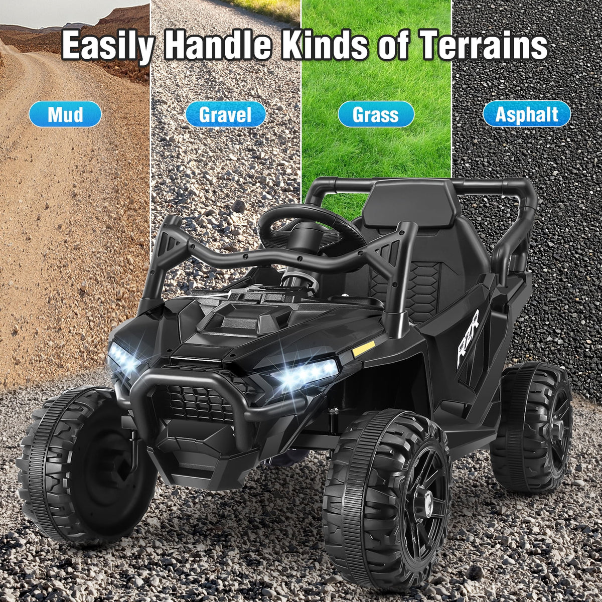 Funcid 24 Volt Ride on Toys with Remote Control & Battery Indicator, 400W Ride on UTV, Electric Car for Kids w/ Bluetooth, Music, LED Lights, Volume Adjustment Knob, 3 Speeds, Pink