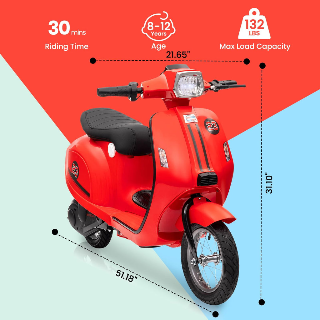 Towallmark Electric Motorcycle for Big Kids, 24V 350W Kids Ride on Moped, Max Up to 14MPH, with Rear Brake, Twist Grip Throttle & LED Light, Electric Motorbike for Kids/Teens 8-12