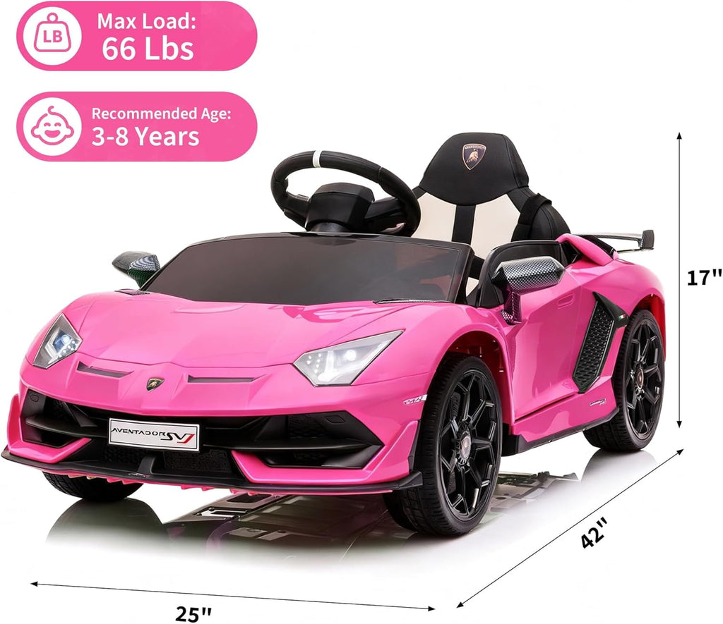 12V Licensed Sports Car Ride On Vehicle with Remote Control, Electric Ride On Car with Bluetooth, Hydraulic Swing Doors, LED Lights, Dual 25W Motors, USB/AUX/TF Audio