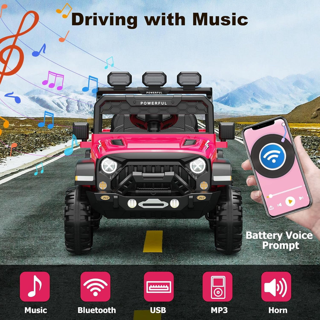 12V Ride-On Truck Car, 7Ah Battery, Parent Remote Control, 3 Speeds Up to 3.7 MPH, Soft Start, LED Lights, Bluetooth, USB, AUX, MP3, 66 Lbs