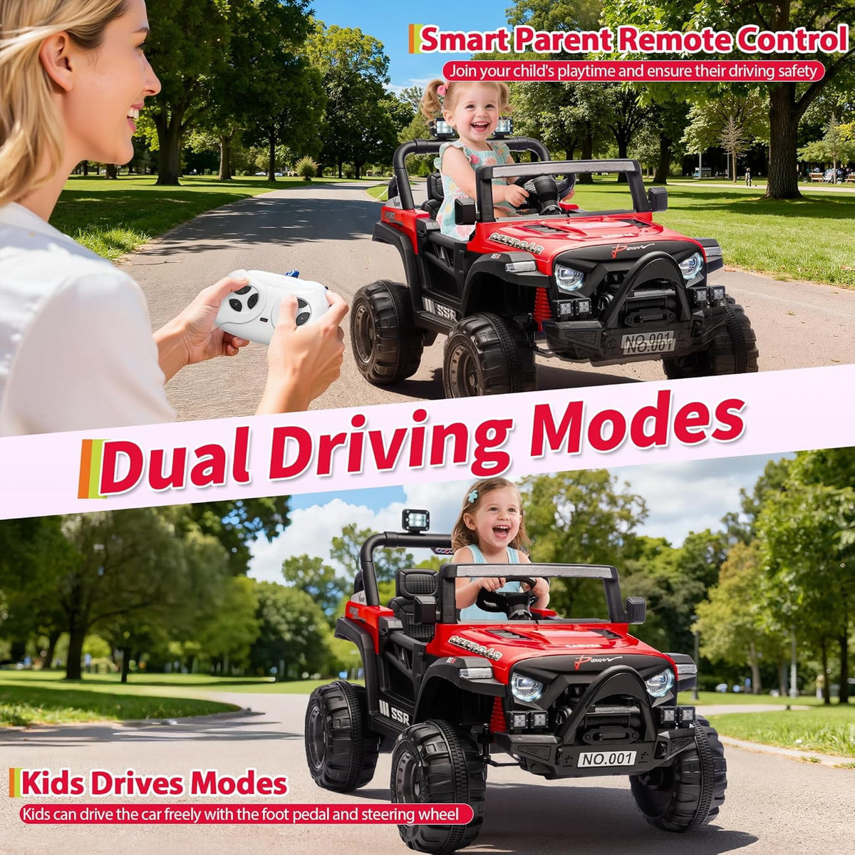 12V Electric Ride-On Truck, 4-Wheel Ride-On Car with Parent Remote Control, Dual 35W Motors, Spring Suspension, 3 Speeds, Bluetooth, LED Lights