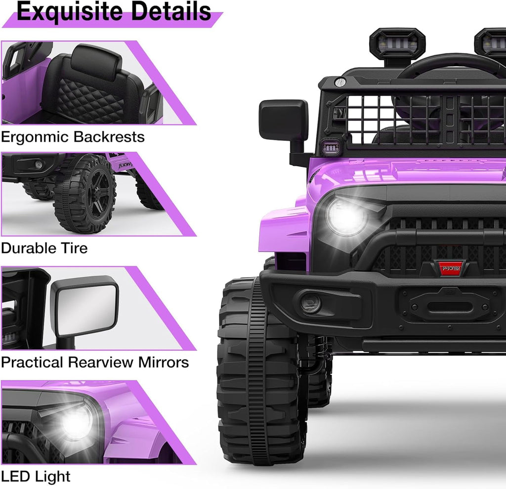 12V Electric Ride On Car with Remote Control, Off Road Ride On Vehicle with Bluetooth, LED Lights, Spring Suspension, Adjustable Seat Belt, All Terrain Tires, 61 lbs Capacity