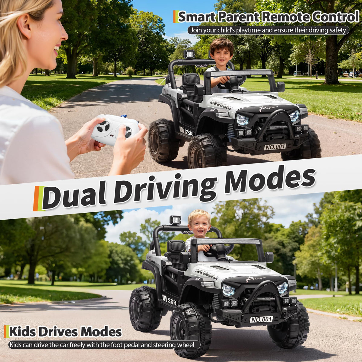 12V Kids Electric Ride-On Car – Parent Remote Control, 3 Speeds up to 4.1MPH, Spring Suspension, Seat Harness, Locking Doors, LED Headlights, wireless Music, Battery Powered Truck Toy
