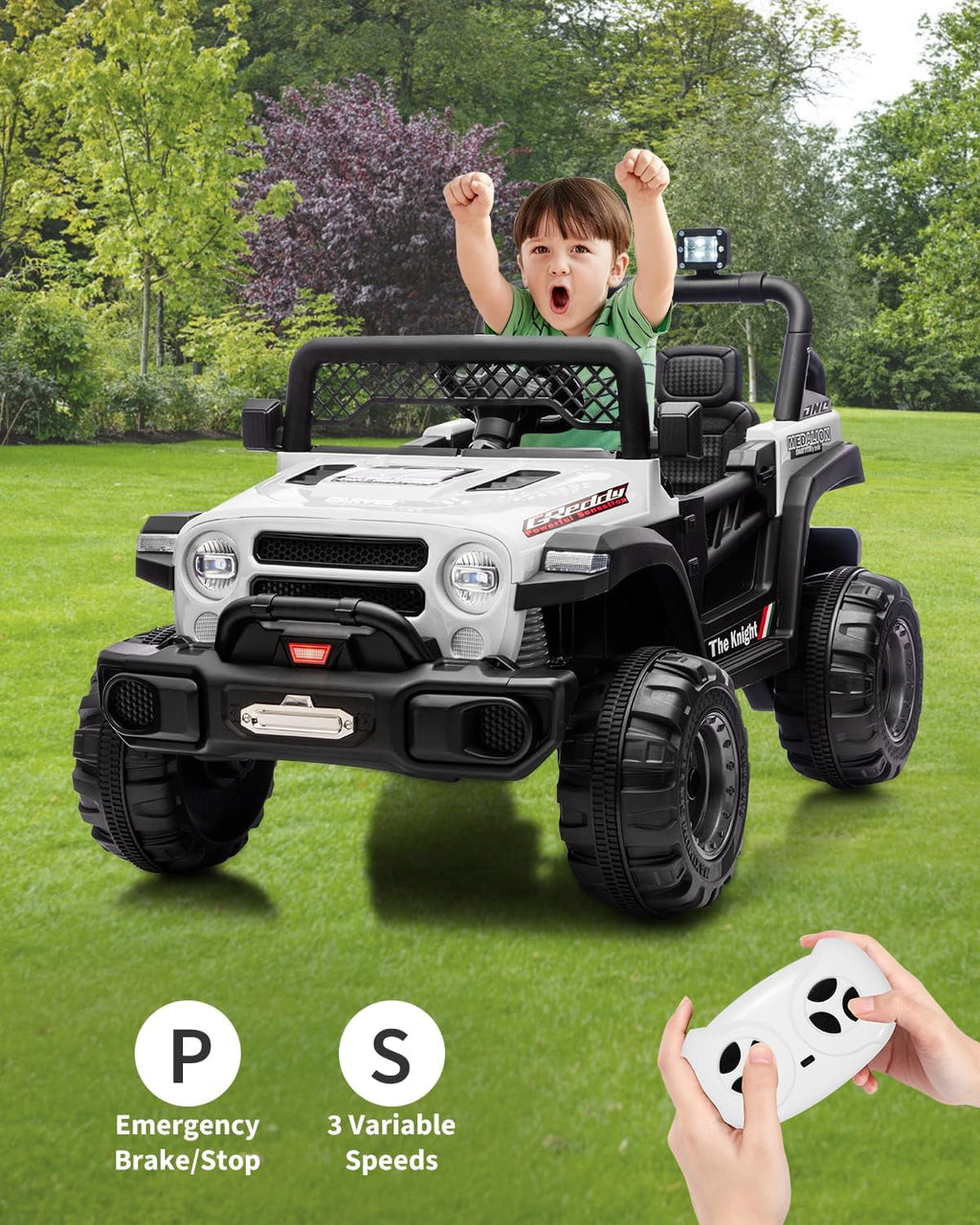 12V Electric Ride-On Truck, 4-Wheel Ride-On Car with Remote Control, 12V 7Ah Battery, Spring Suspension, LED Lights, Music, 66 Lbs