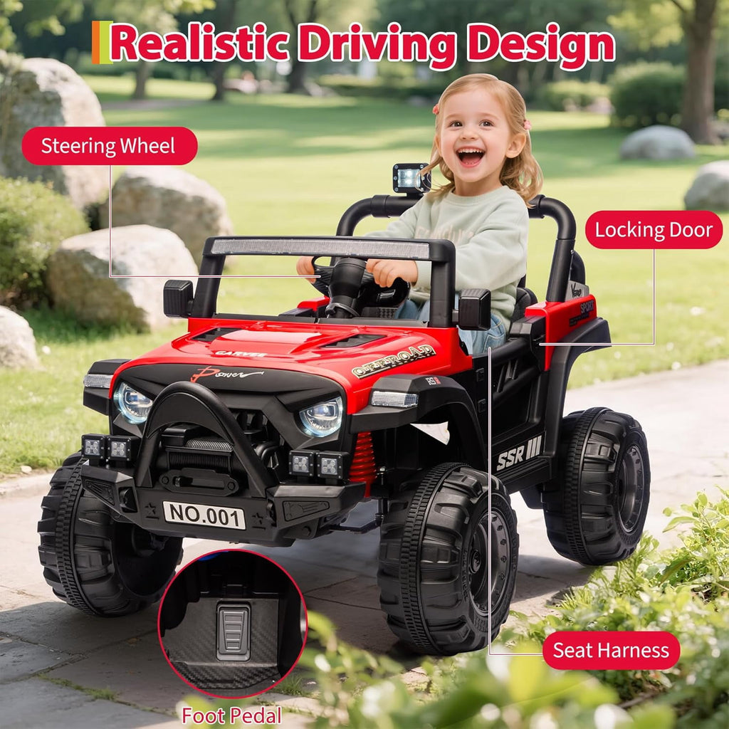 12V Electric Ride-On Truck, 4-Wheel Ride-On Car with Parent Remote Control, Dual 35W Motors, Spring Suspension, 3 Speeds, Bluetooth, LED Lights