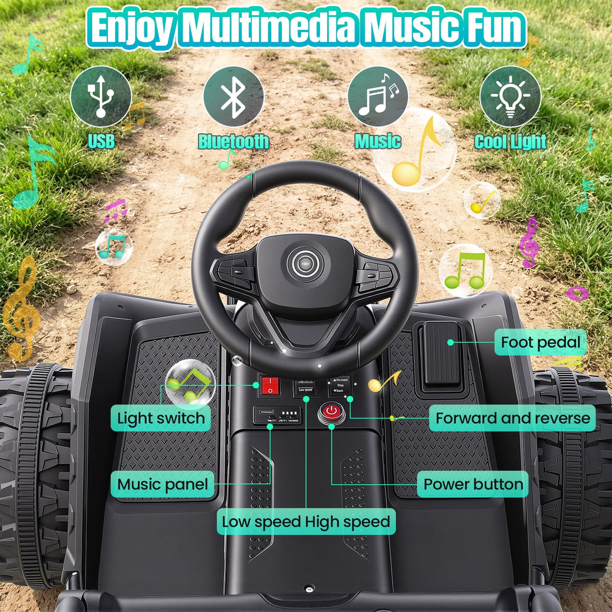 VIBESPARK 24V Ride on Toys with Remote Control, 3 in 1 Ride on Car, Ride on Tractor for Kids with Trailer, 6 Wheel Kids Electric Car w/ Bluetooth, MP3, Music, Green