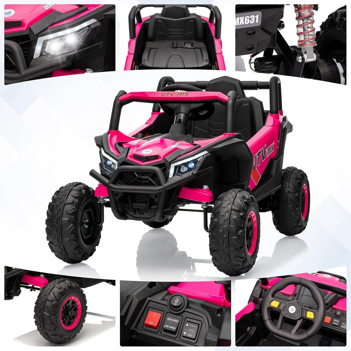 12V 4WD Ride-On Electric Car with Remote Control, 4-Wheel Drive, 4 Spring Suspension, Up to 5 MPH, LED Headlights, Bluetooth