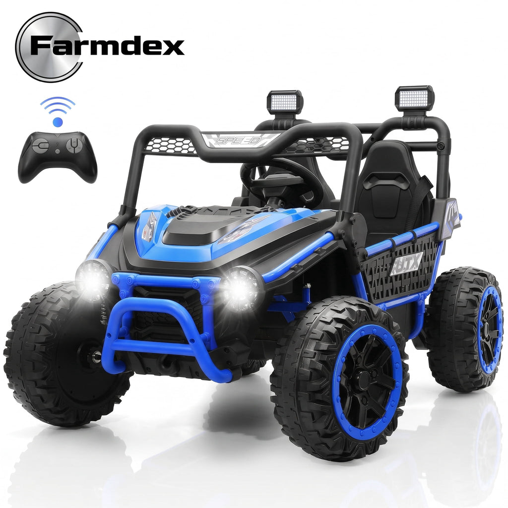 Farmdex 24V Ride on Car Truck, 2 Seater Electric UTV w/Remote Control, 21.5" Spacious Seat Ride on Toy for Kids Aged 3-10, Music, Storage, LED Light, Blue