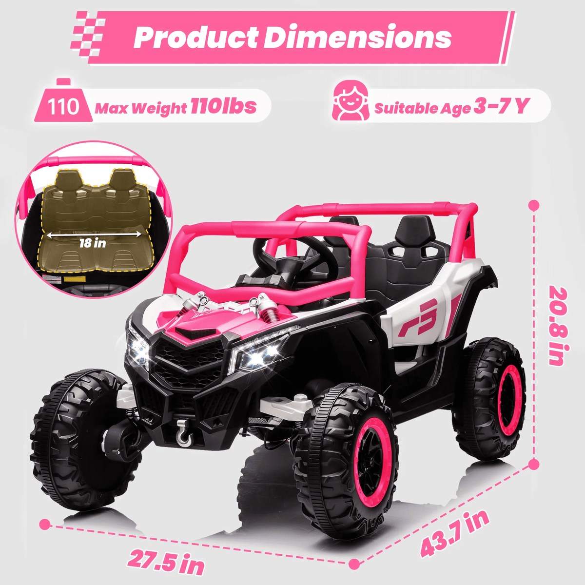 Sunnyfree 24 Volt Ride on Toys, 4WD Electric Car for Kids, Power Car Wheels with Remote Control, Bluetooth, Spring Suspension, LED Light, Pink