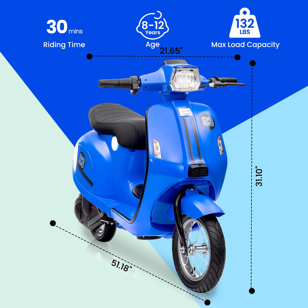 Towallmark Electric Motorcycle for Big Kids, 24V 350W Kids Ride on Moped, Max Up to 14MPH, with Rear Brake, Twist Grip Throttle & LED Light, Electric Motorbike for Kids/Teens 8-12