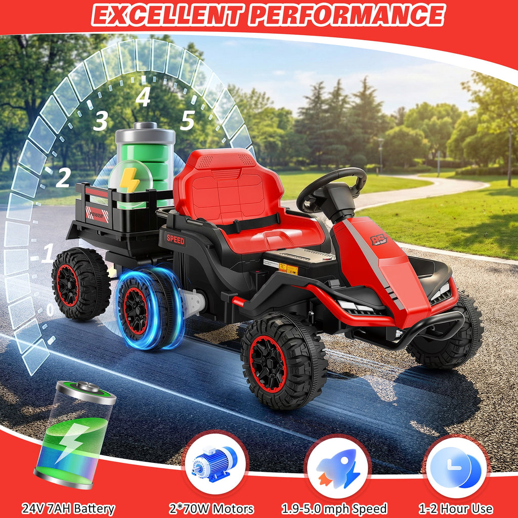 Farmdex 24 Volt Ride on Toys with Remote Control, 7AH Battery Ride on Cars, 4 Wheeler Quad ATV, Electric Car for Kids w/ Bluetooth, Music, Battery Display, LED Light Control, 5 MPH, Red