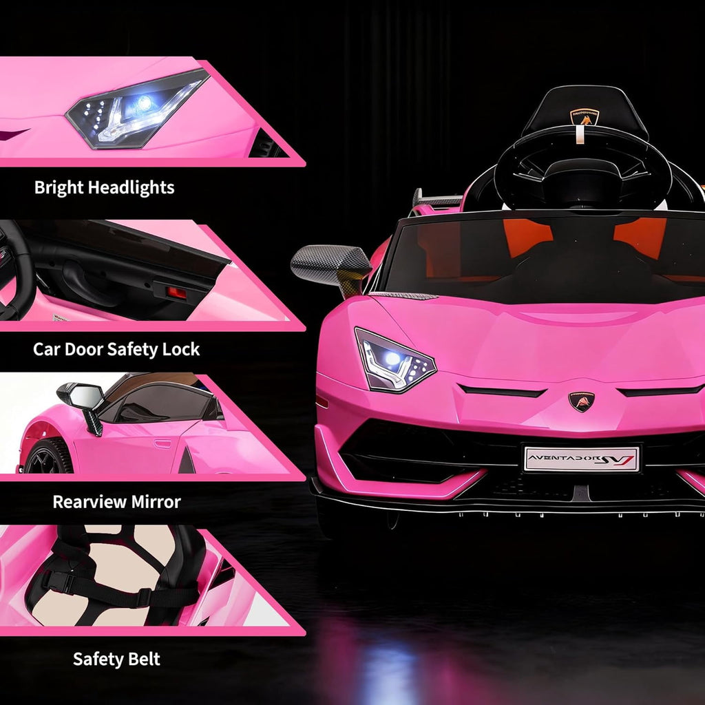12V Licensed Sports Car Ride On Vehicle with Remote Control, Electric Ride On Car with Bluetooth, Hydraulic Swing Doors, LED Lights, Dual 25W Motors, USB/AUX/TF Audio