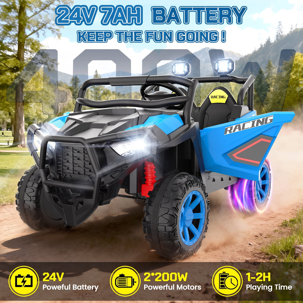 VIBESPARK 24 Volt 2 Seater Ride on Toys for Kids, Powered Ride on Cars with Remote Control, Electric UTV Car for 3-8 Boys Girls Gift w/ Bluetooth, LED Light, Music, Green