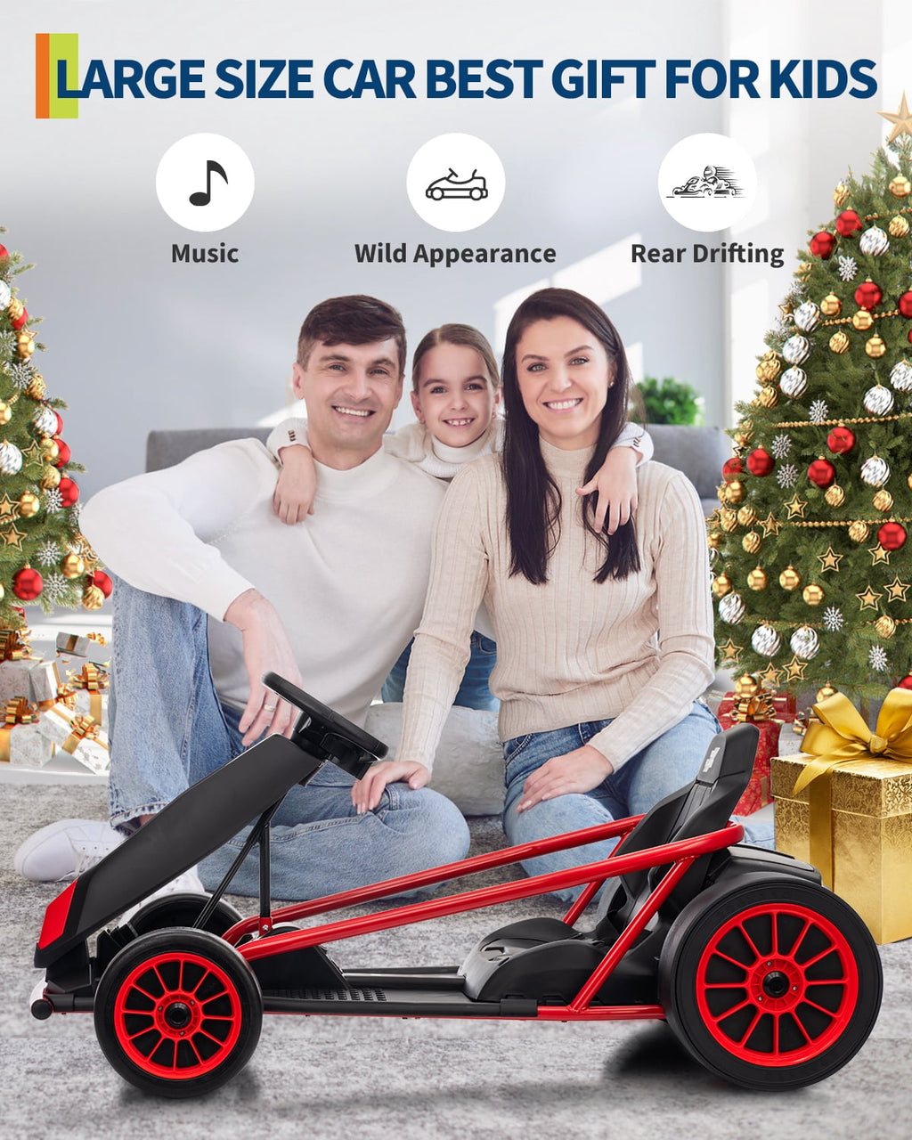 24V Electric Go Kart for Kids 8-12 - Dual 300W Motors, 9Ah Battery, 8MPH High-Speed Drifting, Slow Start, Full Metal Frame, Music, Horn, Power Display, Max Load 155Lbs, Ride-On Toy - Brown