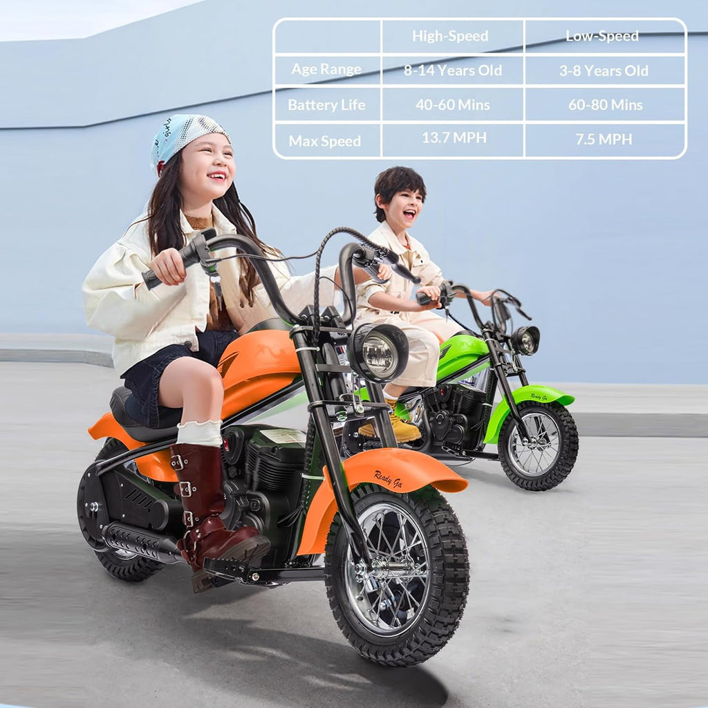 24V Electric Dirt Bike, 300W Chain-Driven Motor, Up to 15 MPH, 2-Speed, 10-Mile Range, 12" Air-Filled Rubber Tires, Leather Seat, Hand Brake, LED Lights, 150 Lbs