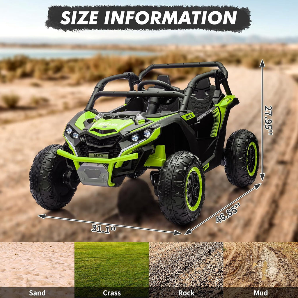 24V 2-Seater Ride On UTV for teens. Remote Control. 4x200W Motors. Bluetooth Music. LED Lights. 3 Speeds. . Safety Belt. All-Terrain Electric Vehicle,Rose Red