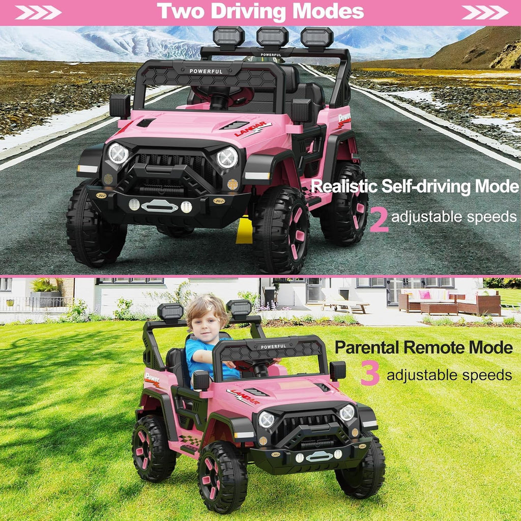 12V Ride-On Truck Car, 7Ah Battery, Parent Remote Control, 3 Speeds Up to 3.7 MPH, Soft Start, LED Lights, Bluetooth, USB, AUX, MP3, 66 Lbs