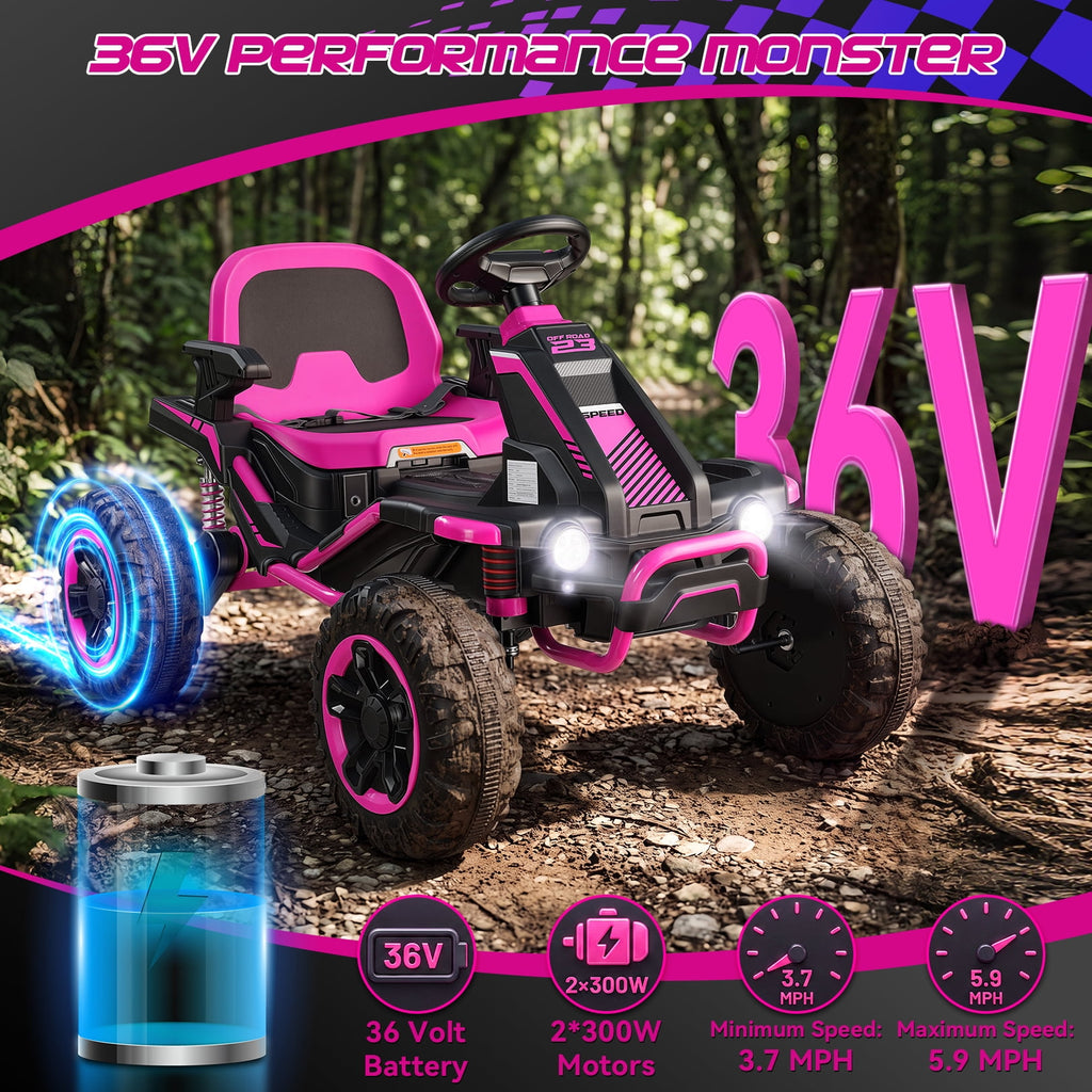 VIBESPARK 36V Ride on Toys for Big Kids Ages 6-12, 600W Ride on Cars up to 5.9 mph, Powerful 4 Wheeler Quad, Ride on ATV W/ Adjustable Seat, Ball-bearing Design, Power Display, Light Control, Green