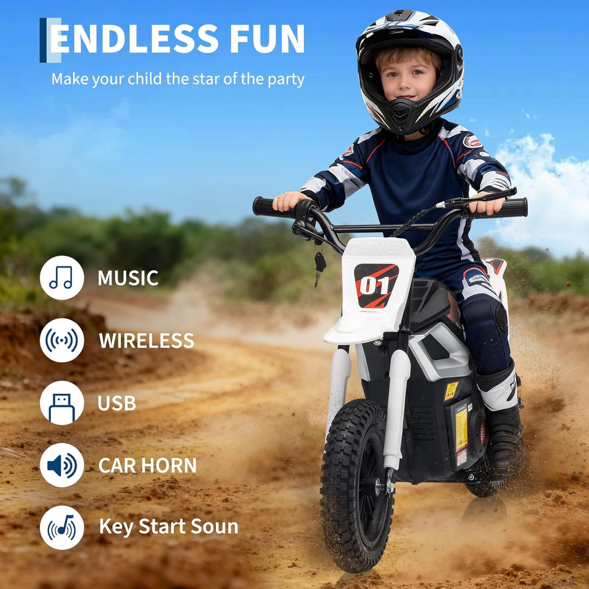 24V Electric Dirt Bike, 350W Ride-On Motorcycle with Rear Suspension, Twist-Grip Throttle, 12-Inch Rubber Tires, 13.67 MPH, 132 Lbs