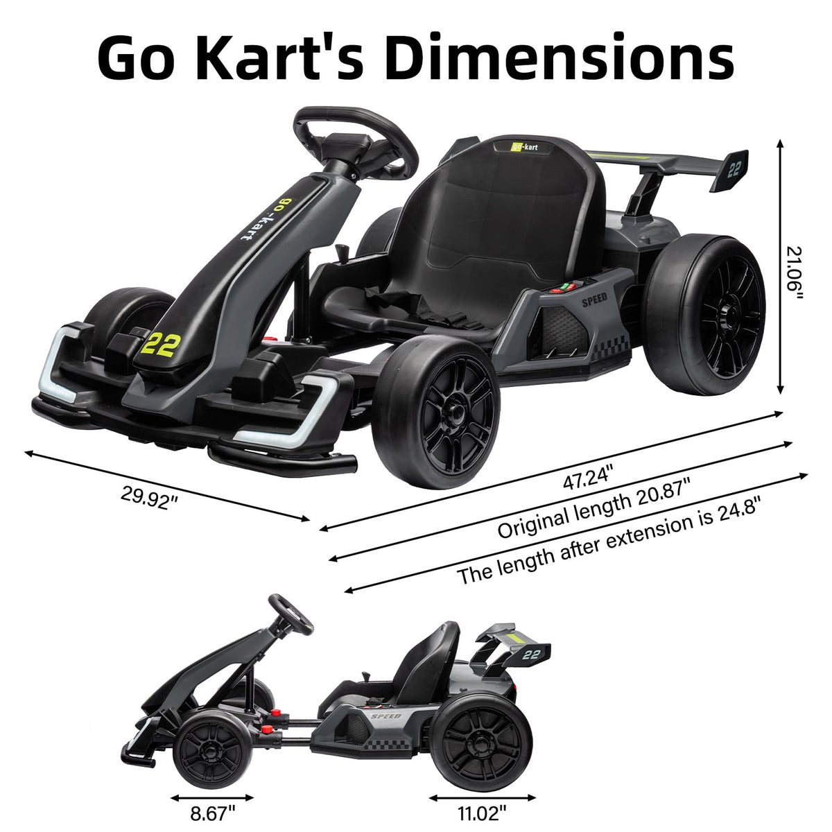 24V Kids Electric Go Kart, 300W Drift Ride-On Car with Dual 150W Motors - Adjustable Seat, 4 Speed Modes, 8.5mph Max, LED Lights, Music & Horn, Safety Belt, Outdoor Racing Toy - Red