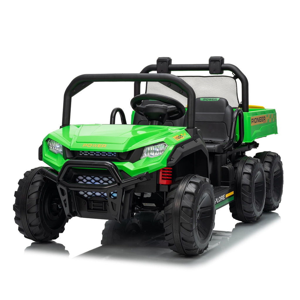 24V 4WD 2-Seater Kids Electric Ride-On Dump Truck – Remote Control, Working Dump Bed, 3 Speed Modes, Music Player, All-Terrain Off-Road Vehicle Toy for Boys & Girls Ages 3-8, Green
