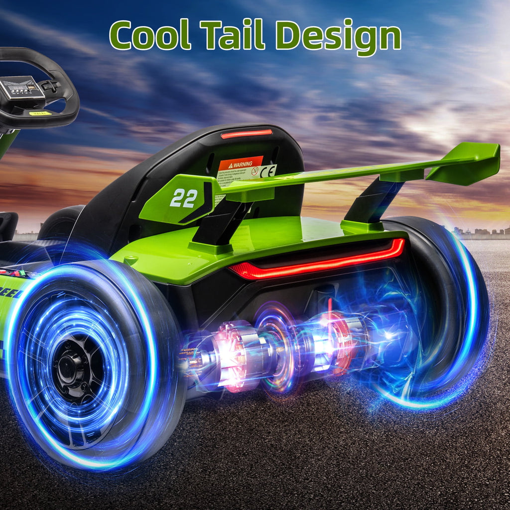 24V Kids Electric Go Kart, 300W Drift Ride-On Car with Dual 150W Motors - Adjustable Seat, 4 Speed Modes, 8.5mph Max, LED Lights, Music & Horn, Safety Belt, Outdoor Racing Toy - Red