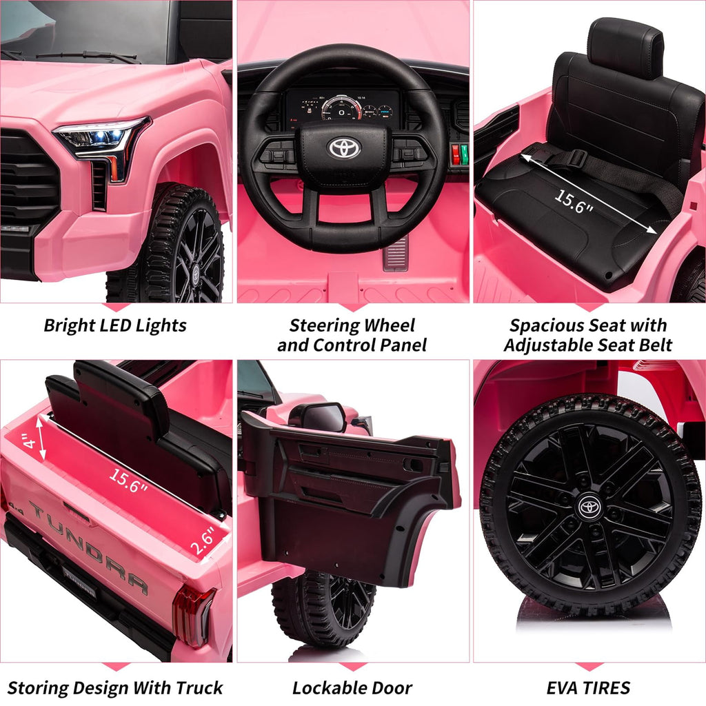 TROPOW Kids Cars Electric Ride On,12V Ride on Car for Kids,Licensed Toyota Ride on Truck,Battery Powered Electric Car with Remote Control,MP3,LED Lights,Suspension System,Double Doors,Pink