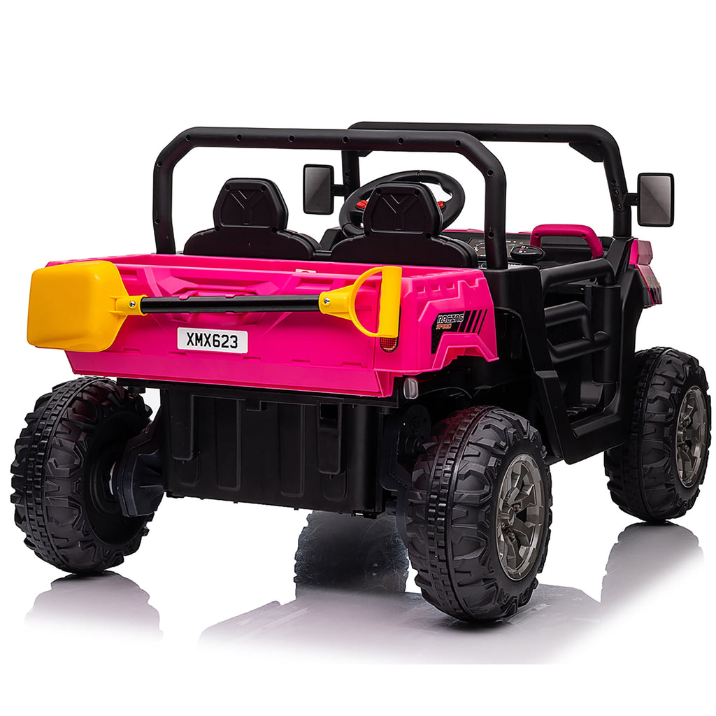 24V Ride on Dump Truck with Remote Control, 4WD Electric Car for Big Kids, 2 Seater 4*200W Motor Ride on Toy, Shovel, Music, Kids Gift, Black