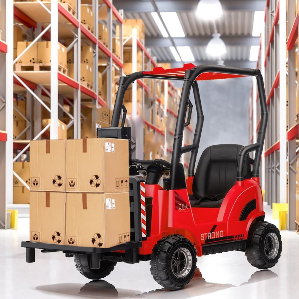 12V Electric Ride On Forklift Car with Remote Control, Liftable Fork & Pallet, 2 Speed Modes, Music, USB/MP3 Port, Safety Belt, Indoor Outdoor Vehicle