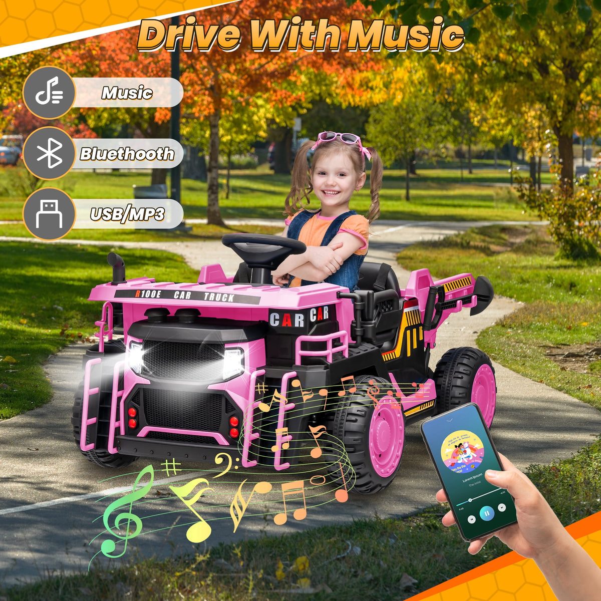 24 Volt Ride on Toys w/ Remote Control, 2*200W Strong Motor, Electric Powered Ride on Dump Truck with Shovel, 3 Speeds, LED Lights, MP3/USB Music, Blue