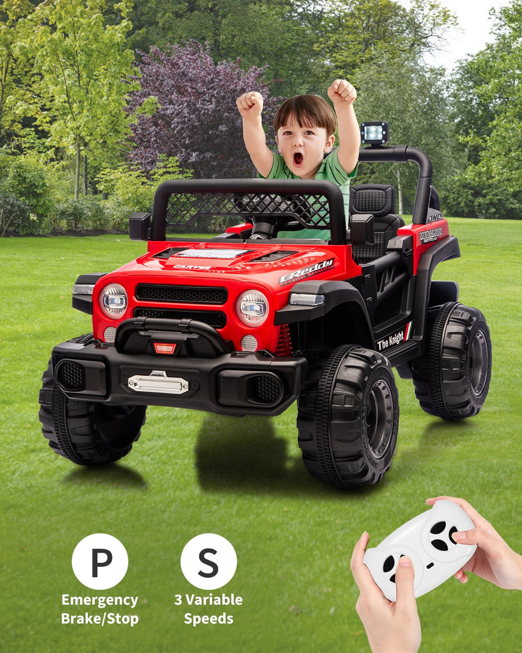 12V Kids Ride-On Truck – Dual 550W Motors, Remote Control, 3-Speed up to 6MPH, Spring Suspension, LED Lights, Music, Safety Belt, Storage – Electric Toy Car for Kids Ages 2-8 – Black