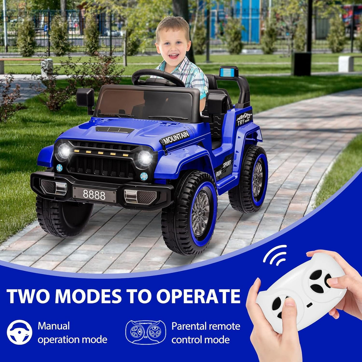 12V Ride-On Electric Car with Parent Remote Control, Dual 35W Motors, 3 Speeds, Spring Suspension, LED Lights, Music, Horn, 66 lbs