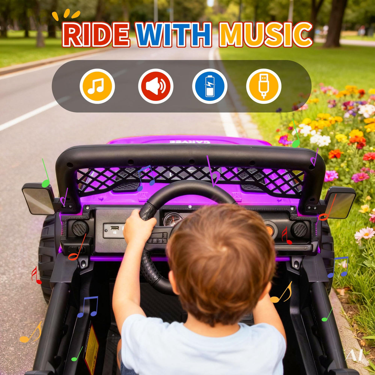 12V Kids Ride-On Truck – Dual 550W Motors, Remote Control, 3-Speed up to 6MPH, Spring Suspension, LED Lights, Music, Safety Belt, Storage – Electric Toy Car for Kids Ages 2-8 – Black
