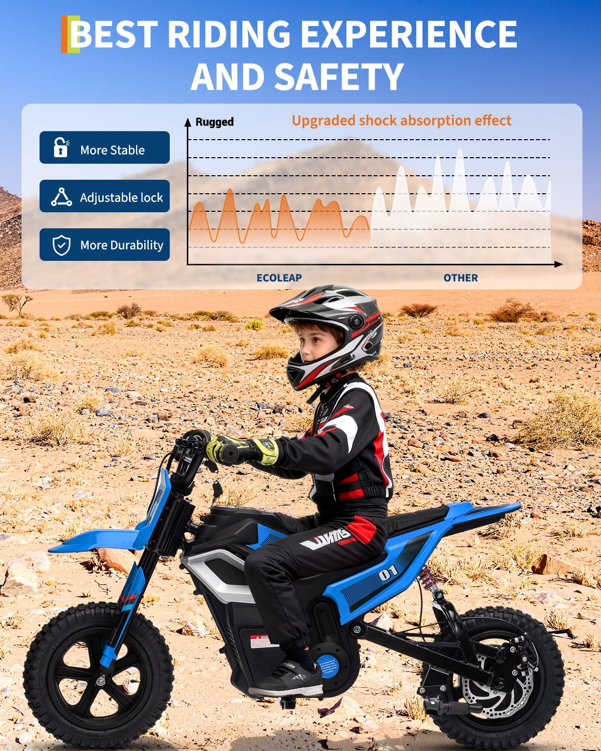 24V Kids Electric Dirt Bike, 350W Battery Powered Motorcycle with 12 Inch Fat Tires Rear Suspension Twist Throttle for Teens