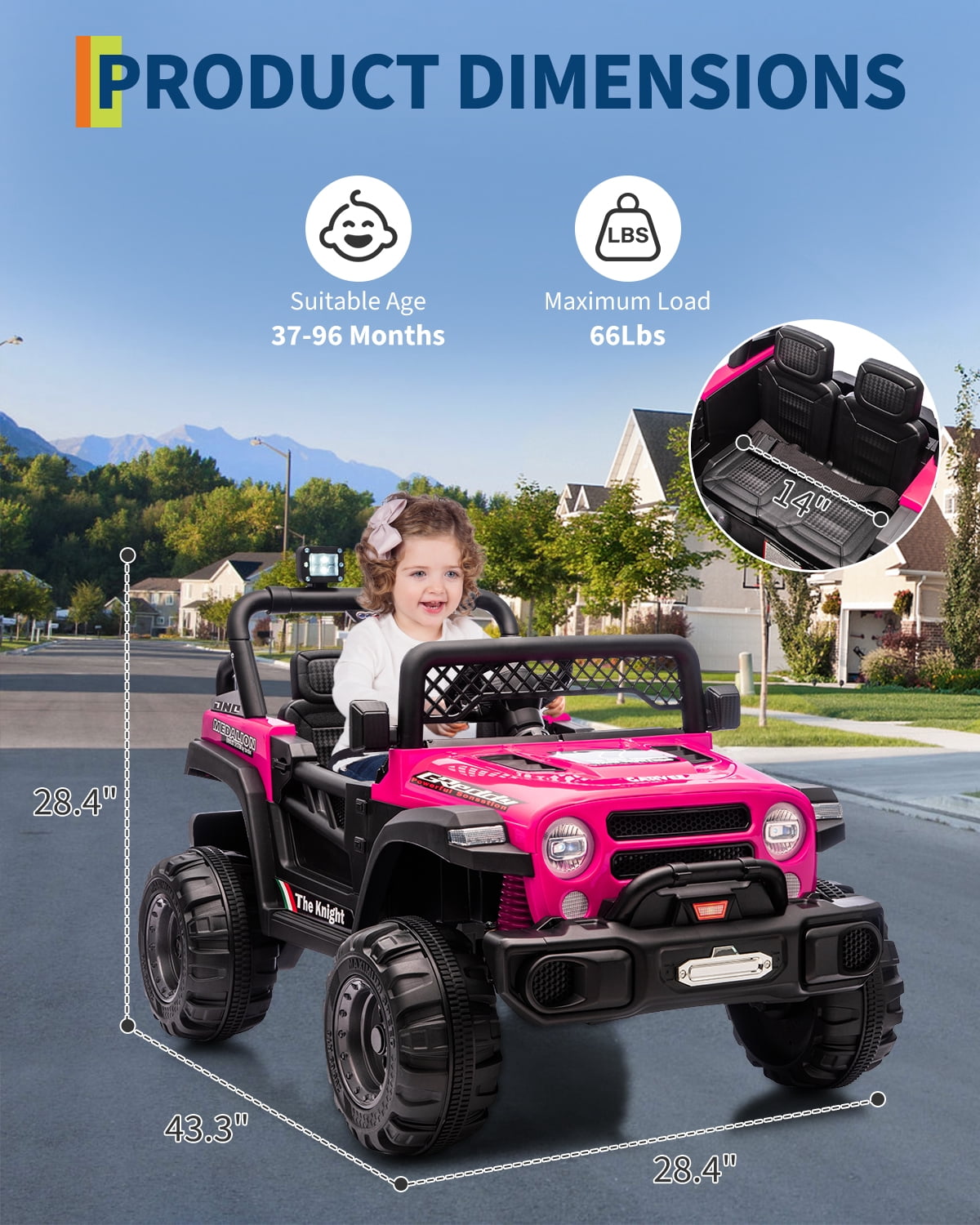 12V Kids Ride-On Truck – Dual 550W Motors, Remote Control, 3-Speed up to 6MPH, Spring Suspension, LED Lights, Music, Safety Belt, Storage – Electric Toy Car for Kids Ages 2-8 – Rose Red
