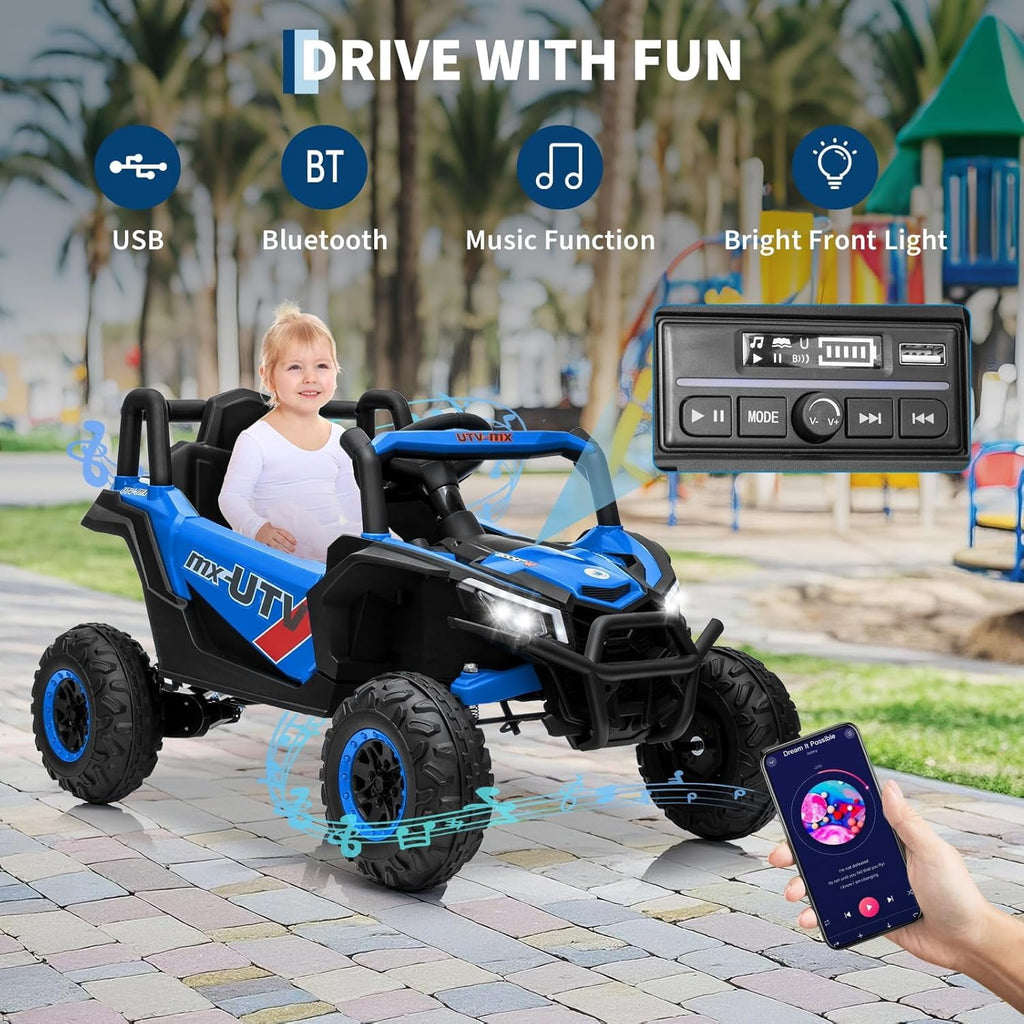 12V 4WD Ride-On Electric Car with Remote Control, 4-Wheel Drive, 4 Spring Suspension, Up to 5 MPH, LED Headlights, Bluetooth