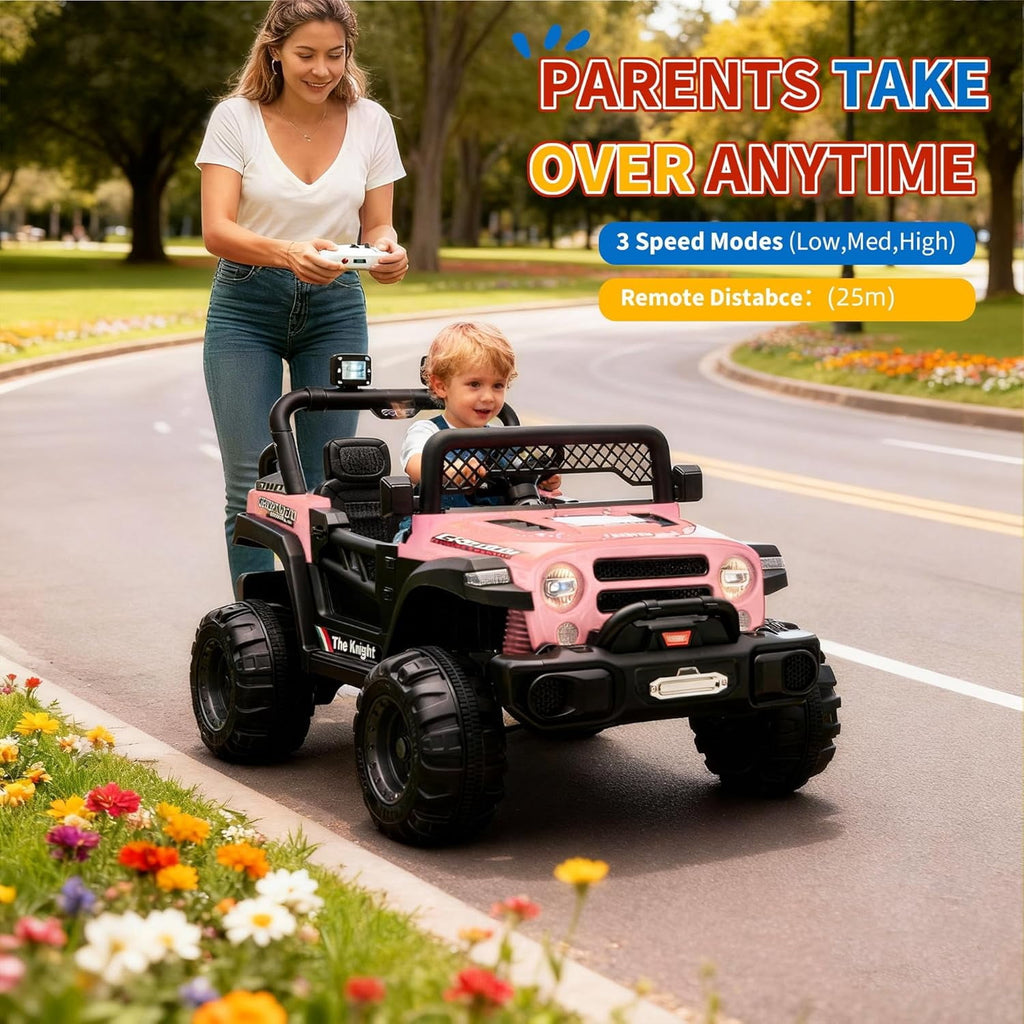 12V Electric Ride-On Truck, 4-Wheel Ride-On Car with Remote Control, 12V 7Ah Battery, Spring Suspension, LED Lights, Music, 66 Lbs